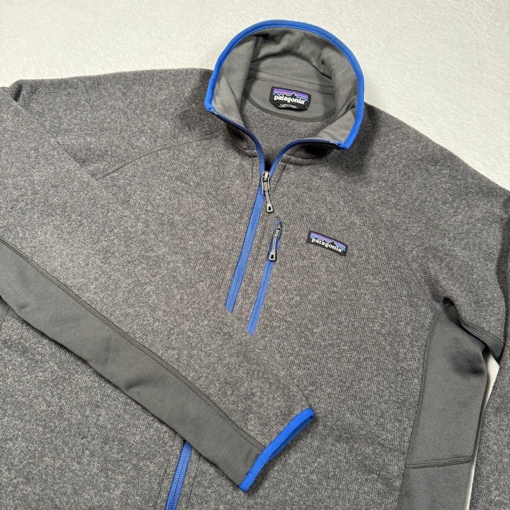Patagonia Jacket Mens Large Gray Fleece Full Zip Blue Trim Pockets Outdoor Trail
